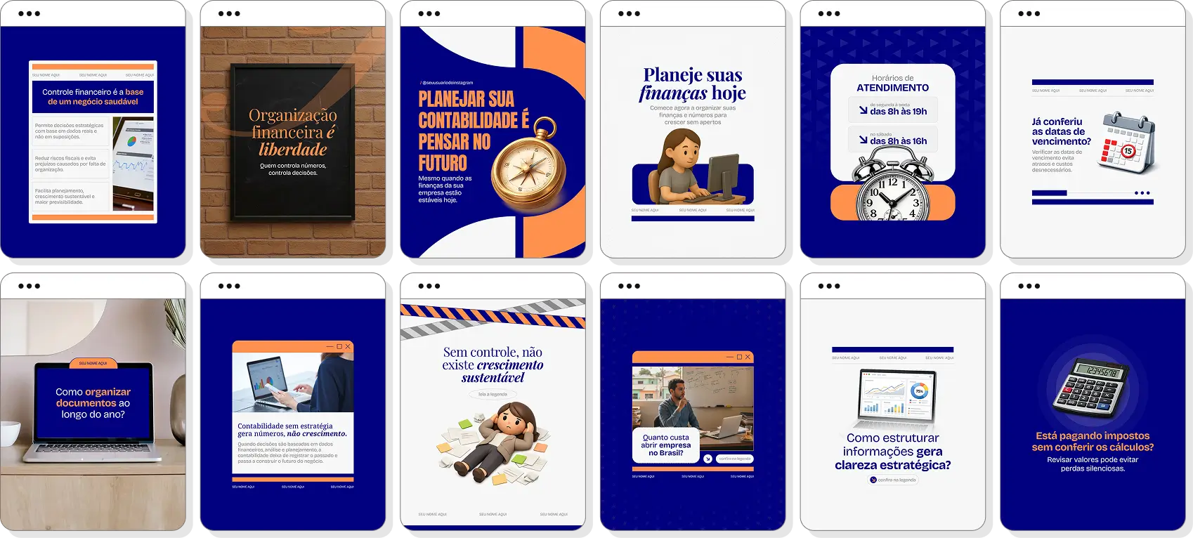 Posts para Instagram contabilidade com pack de templates Canva para escritórios contábeis e finanças
