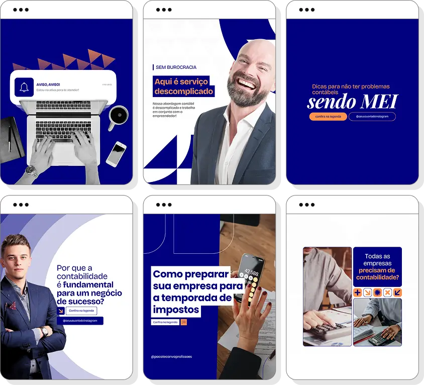 Pack social media contabilidade com conteúdos para Instagram de finanças, impostos e organização fiscal