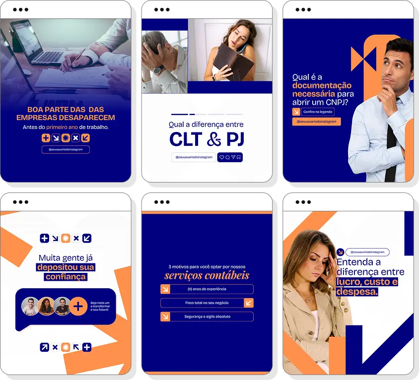 Ideias de post para contabilidade com pack de conteúdo para Instagram sobre finanças e impostos
