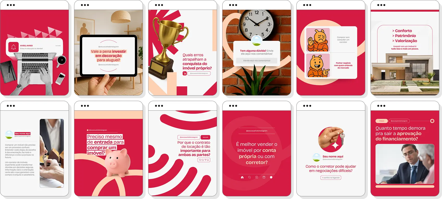 Ideias de post para corretor de imóveis com pack de conteúdo para Instagram sobre mercado imobiliário