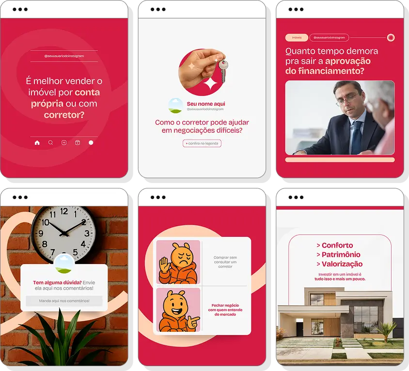 Pack de posts editáveis corretor de imóveis com Instagram de vendas imobiliárias e imóveis residenciais