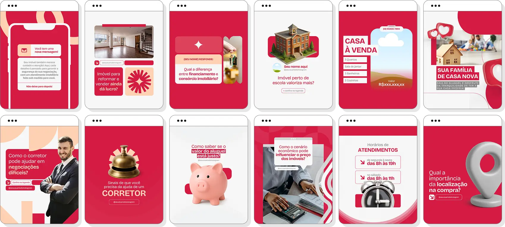Pack Canva corretor de imóveis com posts para Instagram de imóveis, investimentos e vendas imobiliárias