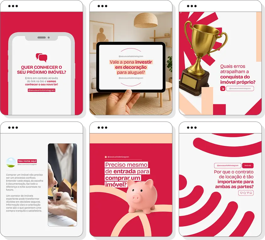 Social media para corretor de imóveis com pack de posts editáveis no Canva para Instagram profissional