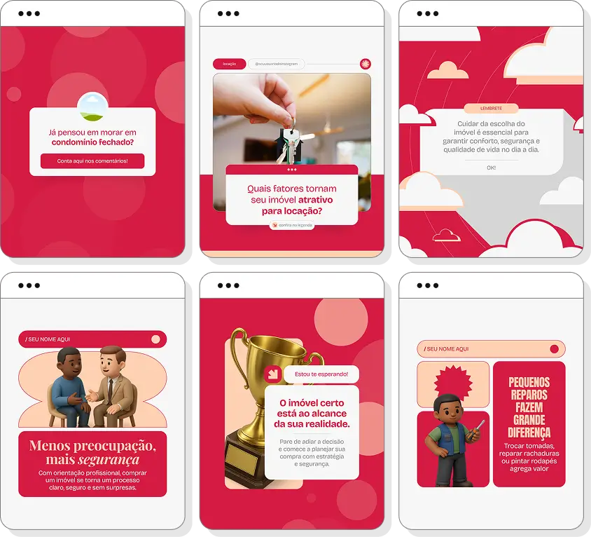Pack social media corretor de imóveis com templates para Instagram de imóveis e mercado imobiliário