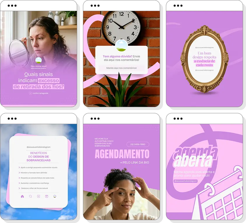 Pack Canva designer de sobrancelhas com posts editáveis para Instagram de design de sobrancelhas e beleza