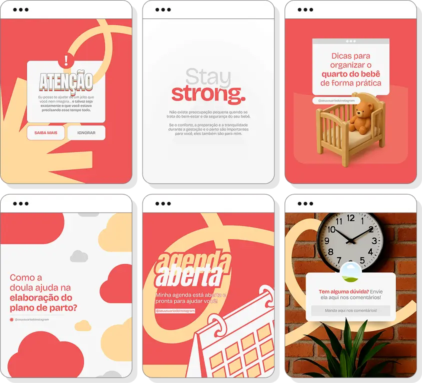 Social media doula com pack de posts para Instagram de gestantes, parto e maternidade