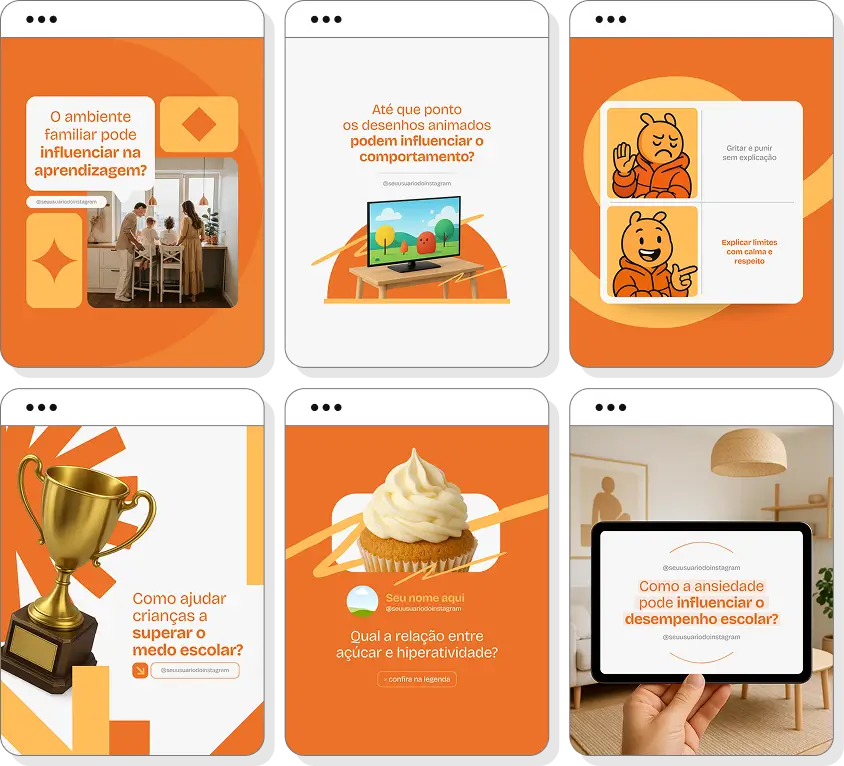 Pack Canva educação parental com ideias de posts para perfil de Instagram sobre criação consciente