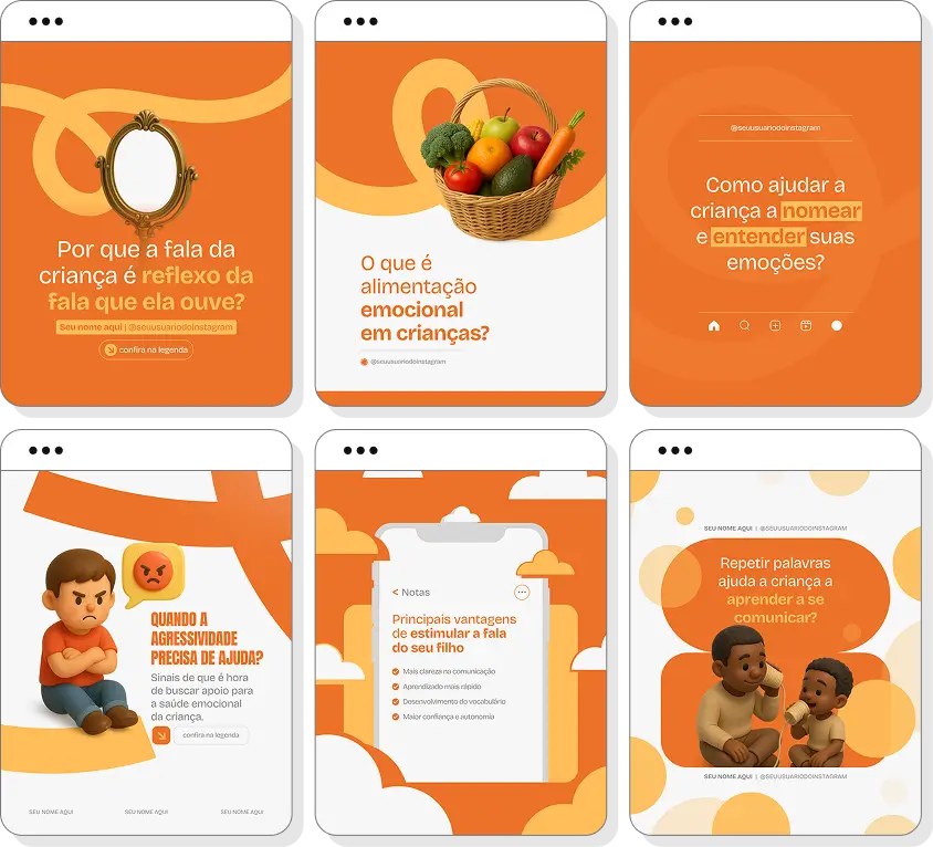Pack social media educação parental com conteúdos para Instagram de disciplina positiva e família