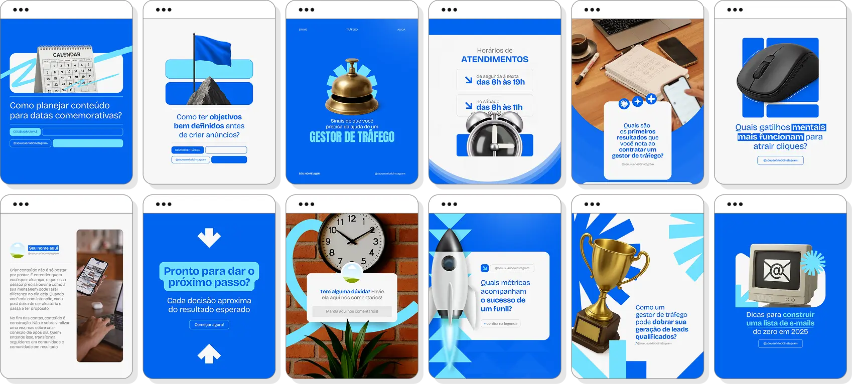 Pack de gestor de tráfego com conteúdos editáveis para Instagram de anúncios e estratégias de vendas