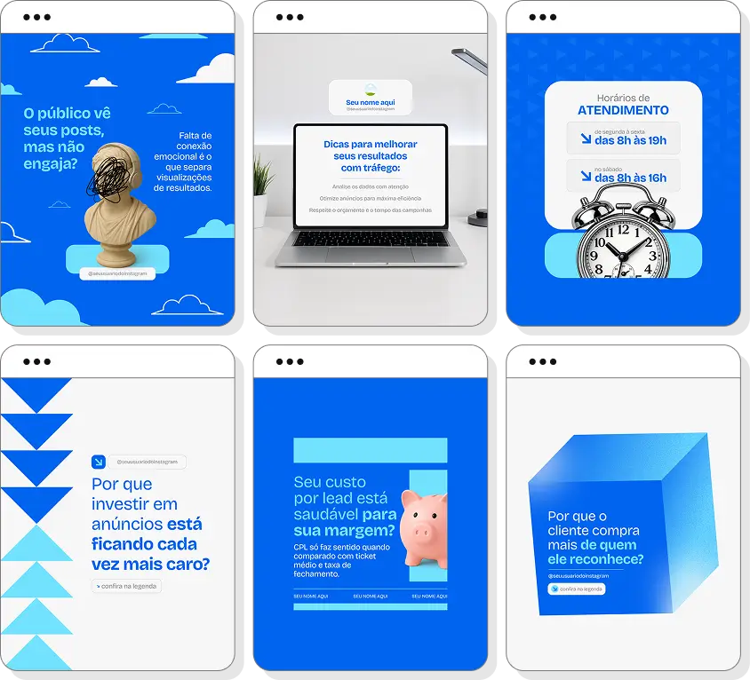 Pack de posts editáveis gestor de tráfego com foco em marketing digital, tráfego pago e vendas online