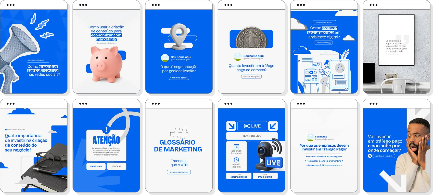 Pack social media gestor de tráfego com templates para Instagram de anúncios e marketing digital