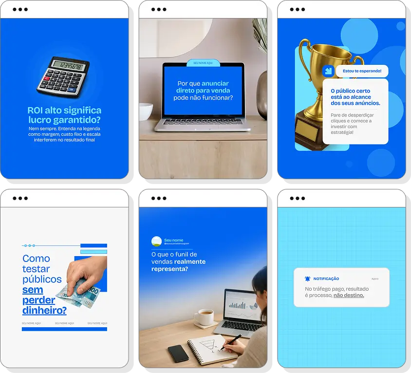 Pack de posts editáveis gestor de tráfego com Instagram de marketing digital e geração de leads