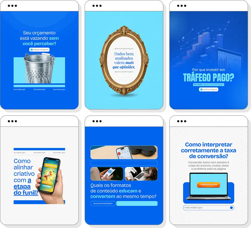 Pack Canva gestor de tráfego com posts para Instagram de captação de clientes e tráfego pago