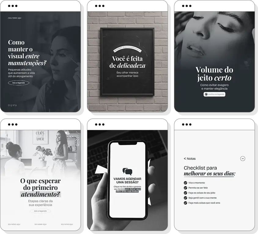 Pack de posts lash designer com foco em Instagram de cílios, beleza e design de olhar