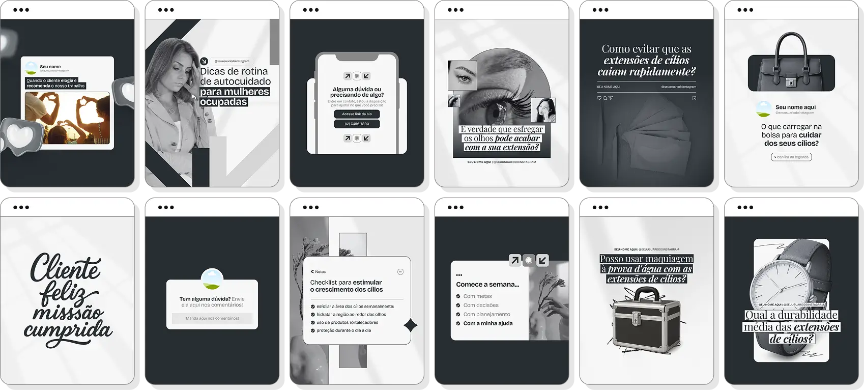 Pack Canva lash designer com social media para Instagram de estética e cílios
