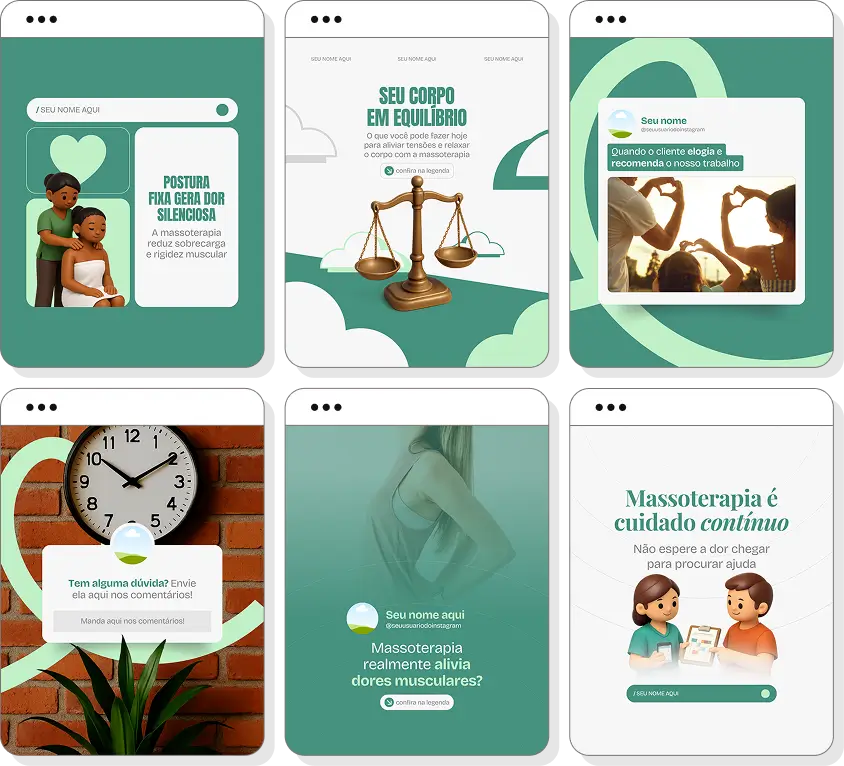 Ideias de post para massoterapia com pack de conteúdo para Instagram sobre relaxamento muscular