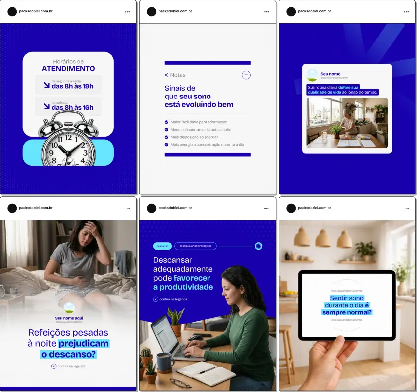 Social media medicina do sono com pack de posts para Instagram de sono saudável e bem-estar