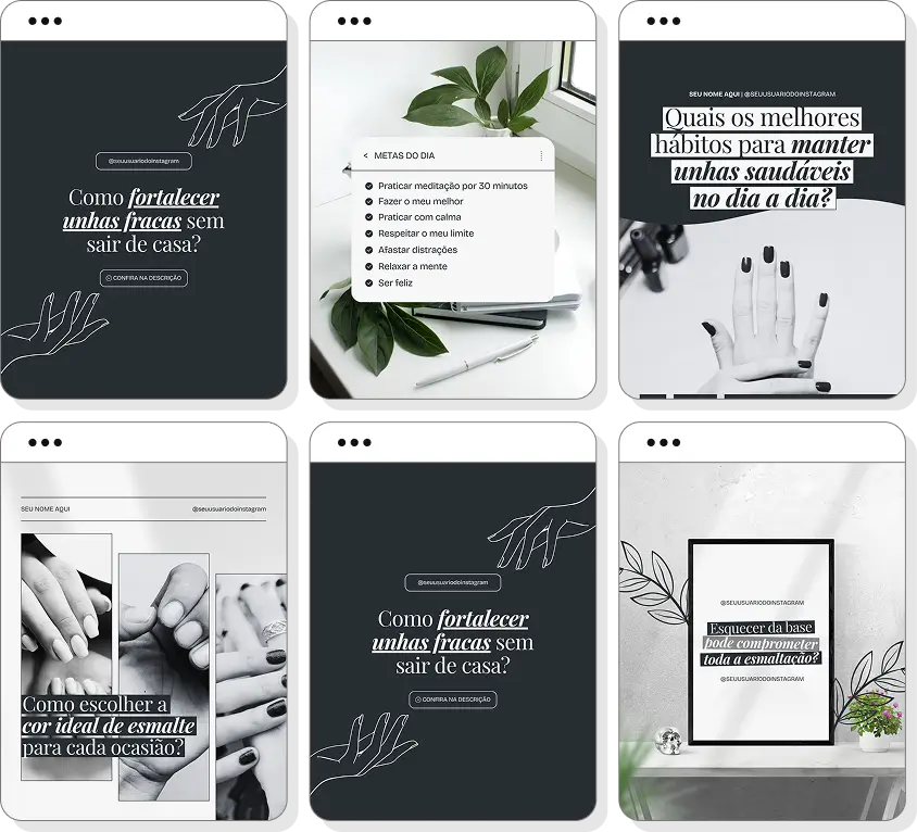 Social media nail designer com pack de posts para Instagram de manicure e nail art profissional