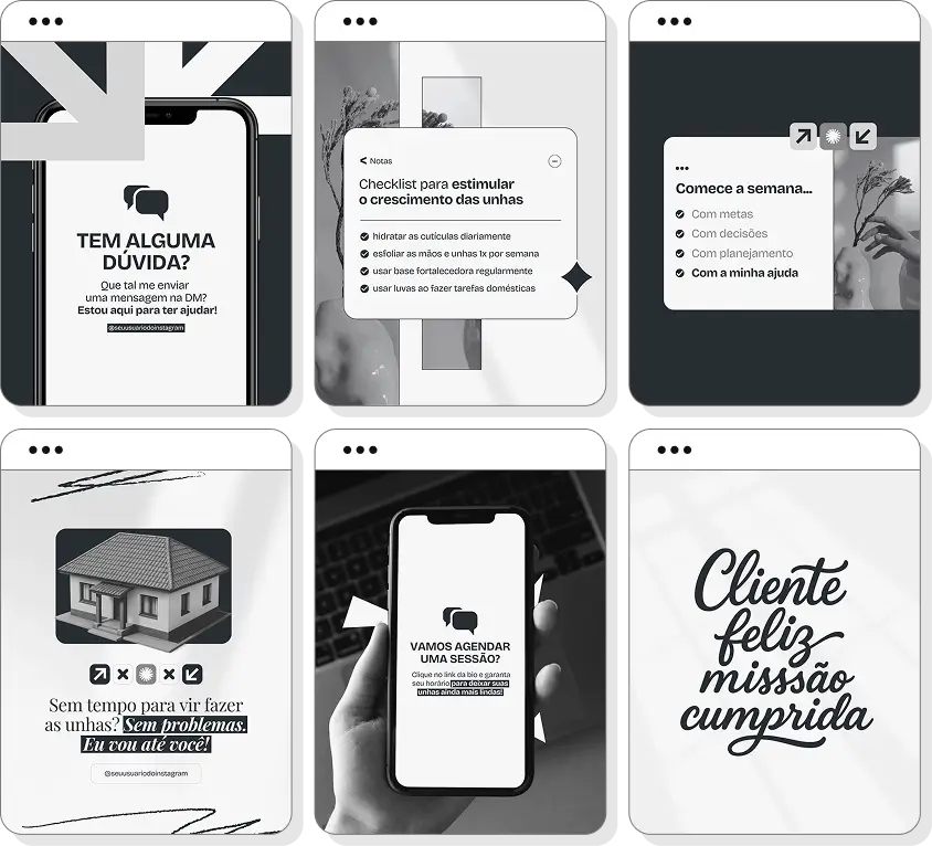 Pack social media nail designer com conteúdos para Instagram de unhas decoradas e estética