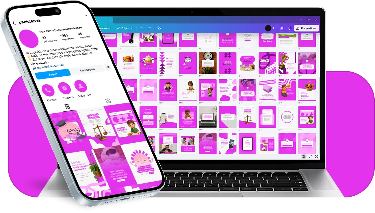 Pack de posts para neuropsicopedagogia com templates no Canva para Instagram sobre aprendizagem e desenvolvimento