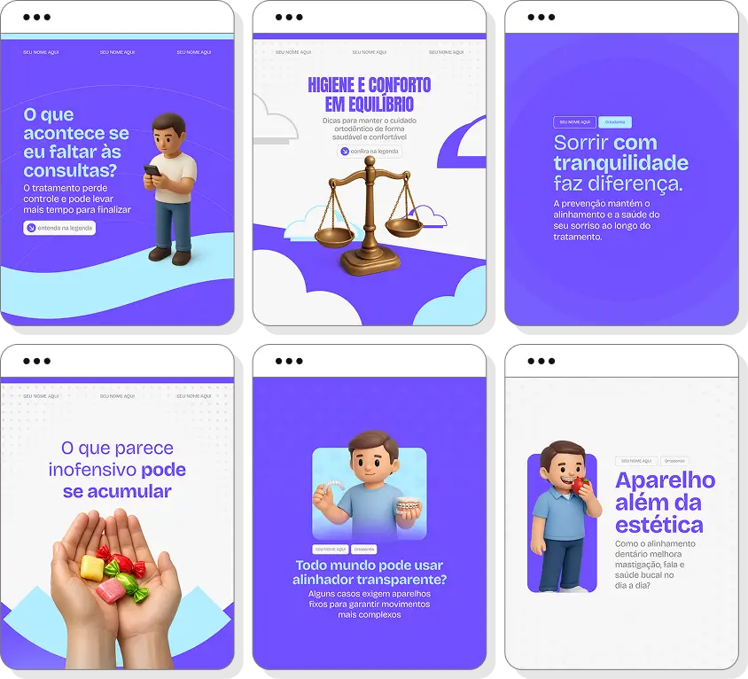 Pack social media ortodontia com conteúdos para Instagram de alinhamento dental e ortodontia