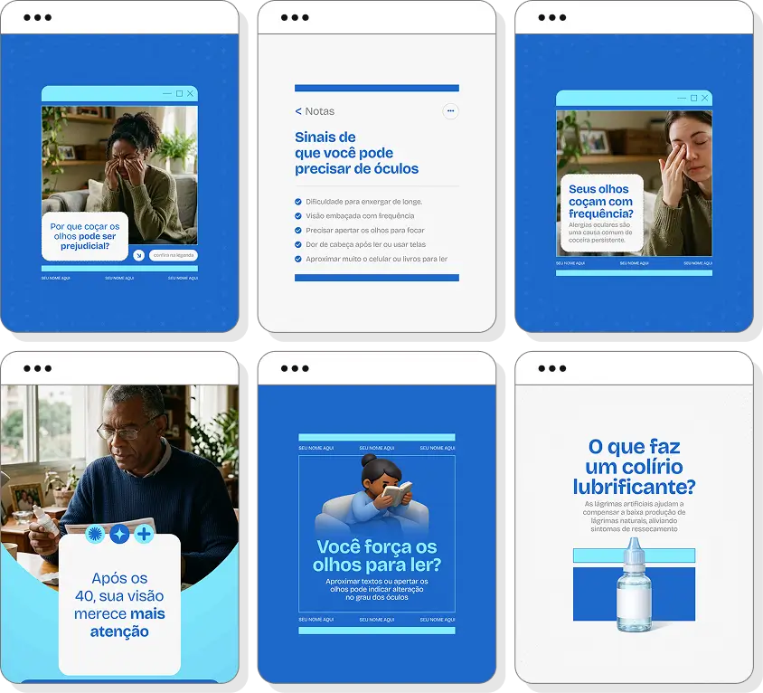 Posts para Instagram oftalmologia com pack de templates Canva para clínicas e consultórios oftalmológicos
