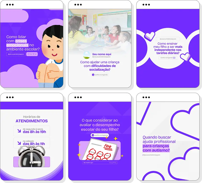 Pack Canva pedagogia com posts editáveis para Instagram de educação infantil e práticas pedagógicas