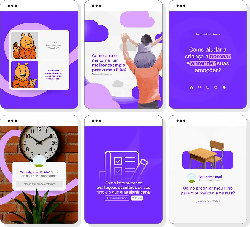 Social media pedagogia com pack de posts para Instagram de educação, alfabetização e aprendizagem