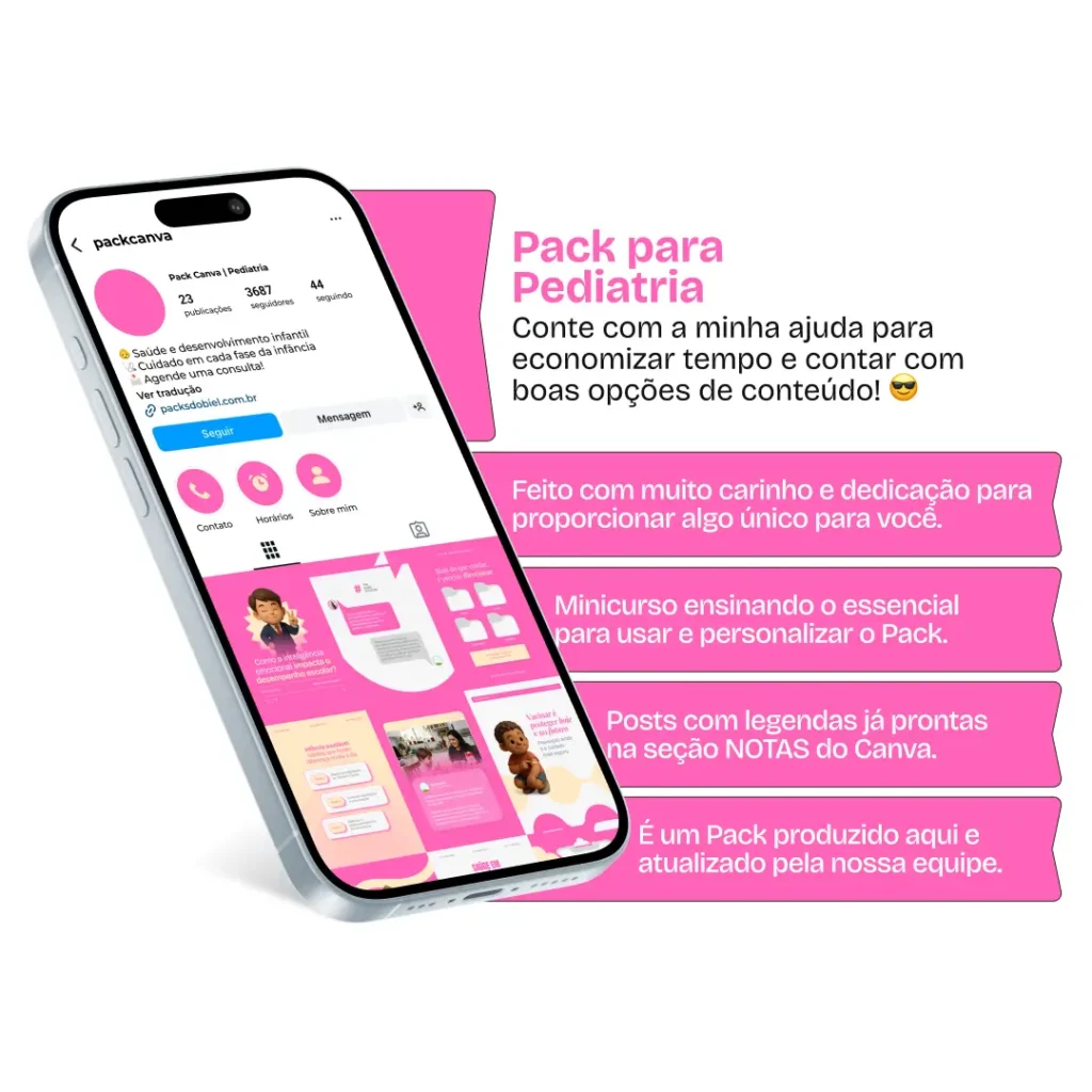 Pack de posts editáveis pediatria com foco em saúde infantil, crescimento e cuidados com crianças
