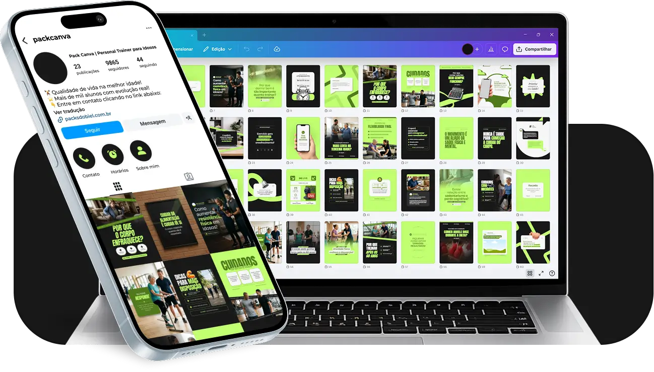 Pack de personal trainer para idosos com conteúdos editáveis para Instagram de mobilidade e longevidade