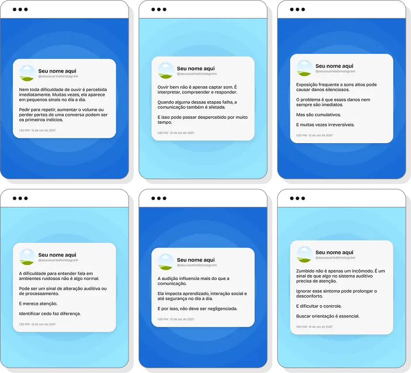 Pack social media audiologia com conteúdos para Instagram de prevenção e saúde da audição