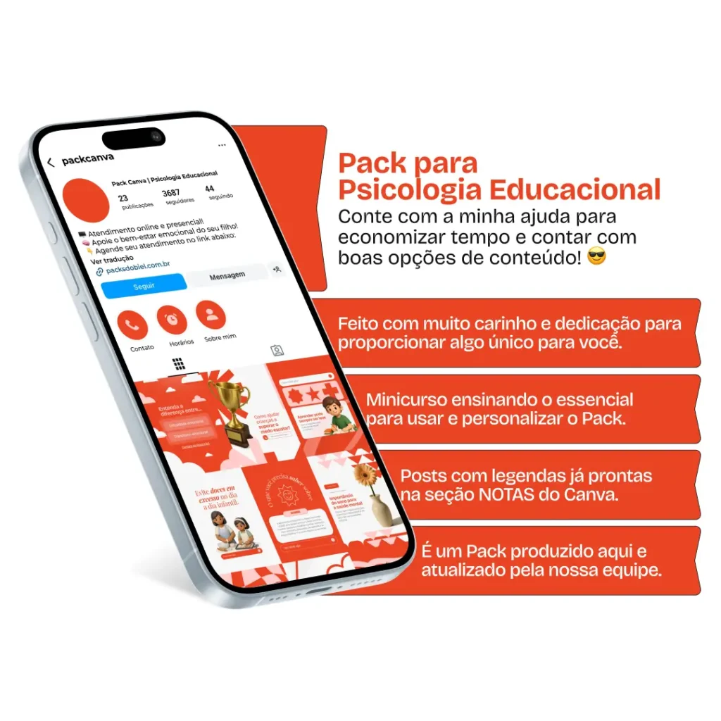 Pack Canva psicologia educacional com posts editáveis para Instagram de desenvolvimento e aprendizagem