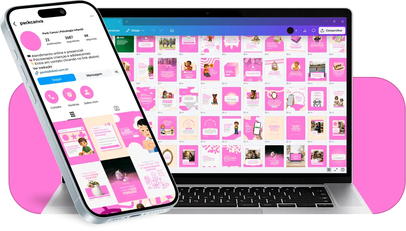 Pack de psicologia infantil com posts para Instagram de emoções e desenvolvimento infantil