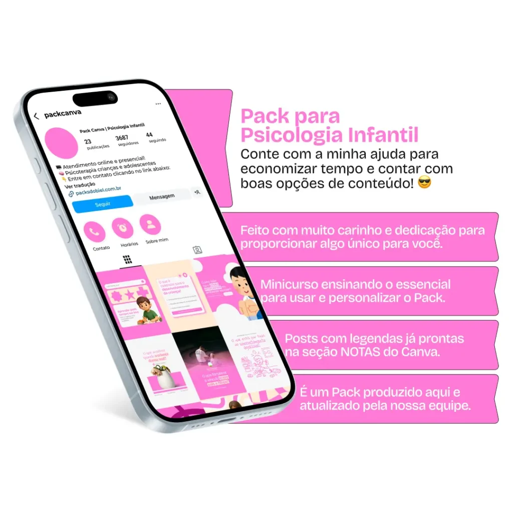 Pack Canva psicologia infantil com social media para Instagram de comportamento e emoções