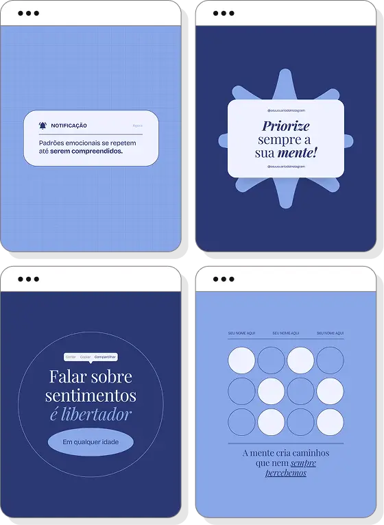 Posts para psicologia com ideias de conteúdo para Instagram sobre emoções, ansiedade e bem-estar mental