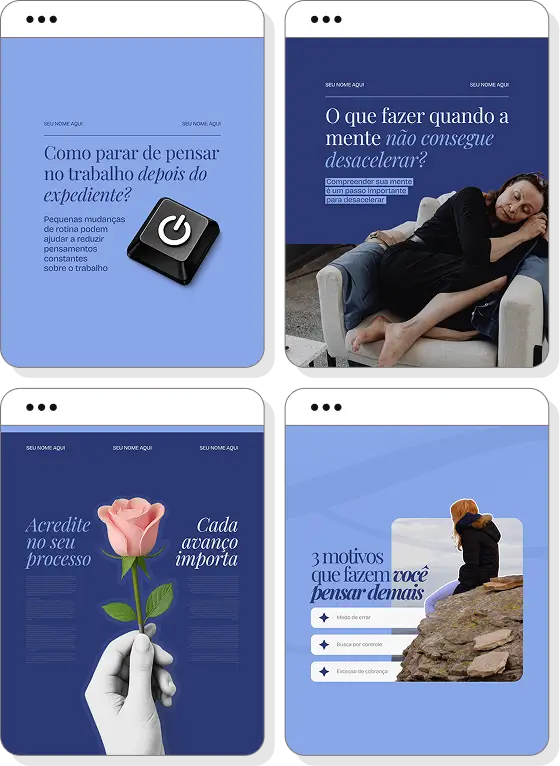Pack Canva psicologia com ideias de posts para Instagram de terapia e saúde mental
