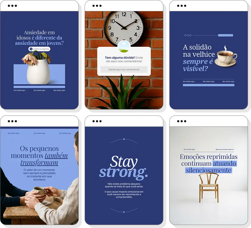 Social media psicologia com pack de posts para Instagram de psicólogos e saúde mental