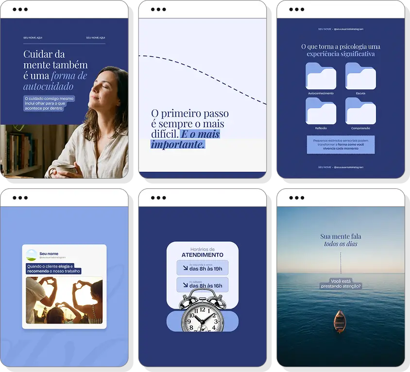 Ideias de post para psicologia com pack de conteúdo para Instagram sobre saúde mental e emoções