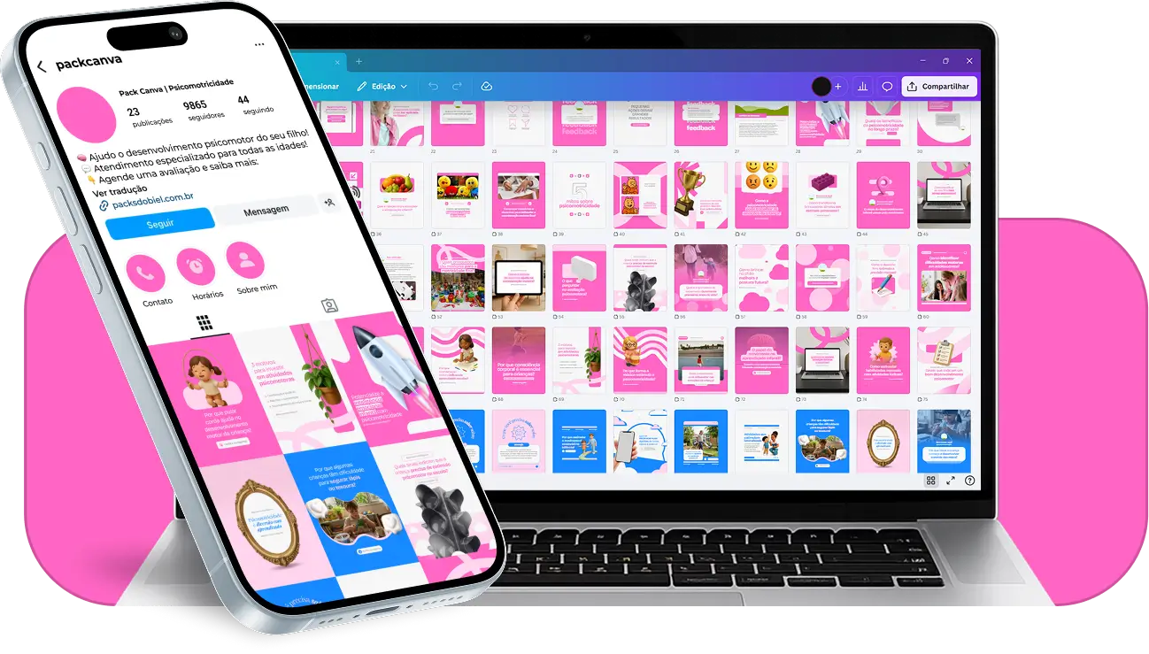 Pack Canva psicomotricidade com posts editáveis para Instagram de coordenação motora e aprendizagem