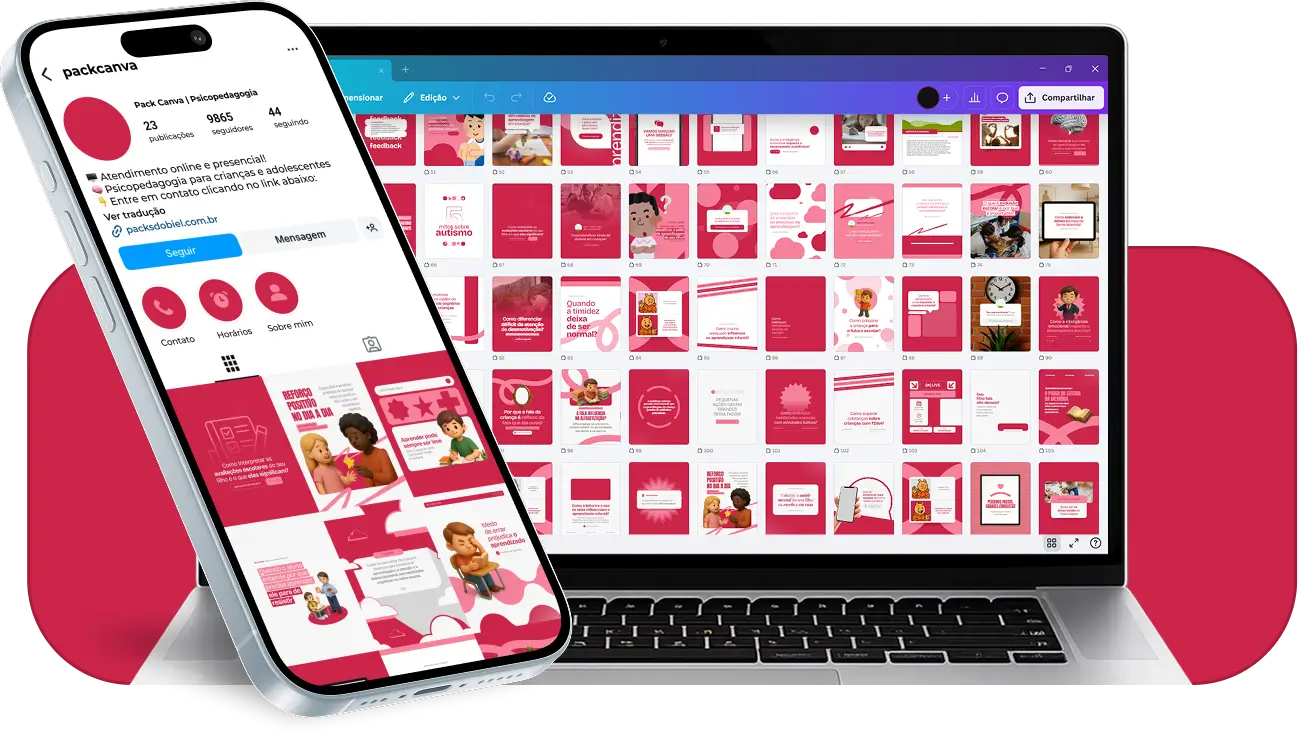 Pack Canva psicopedagogia com posts editáveis para Instagram de dificuldades de aprendizagem infantil