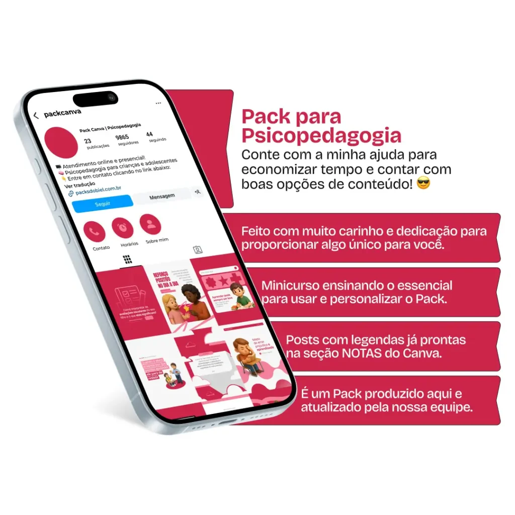 Pack de posts para psicopedagogia com templates no Canva para Instagram sobre aprendizagem e desenvolvimento