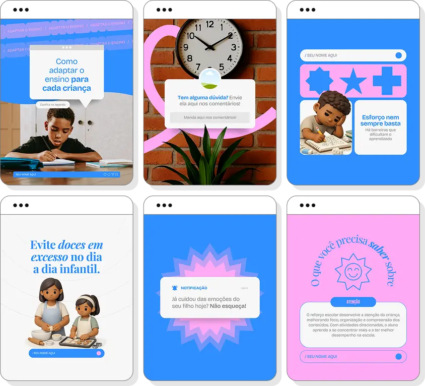 Social media reforço escolar com pack de posts para Instagram de educação e apoio aos estudantes