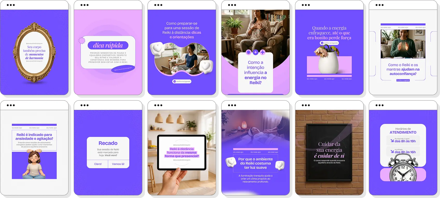 Posts para reiki com ideias de conteúdo para Instagram sobre energia, bem-estar e autoconhecimento