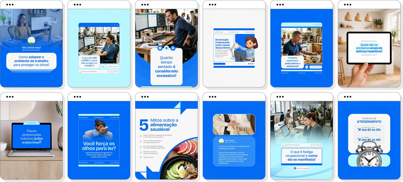 Ideias de post para saúde ocupacional com pack de conteúdo para Instagram sobre segurança do trabalho