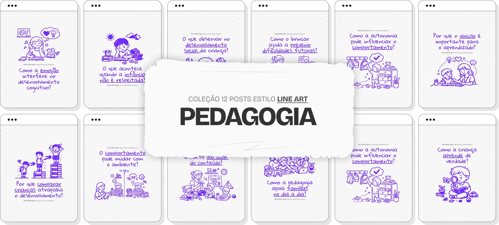 Pack social media pedagogia com conteúdos para Instagram de alfabetização e aprendizagem infantil
