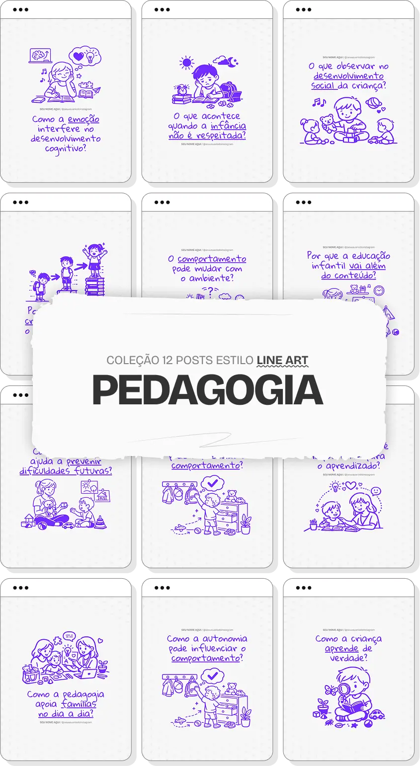Social media para pedagogia com pack de posts editáveis no Canva para Instagram educacional