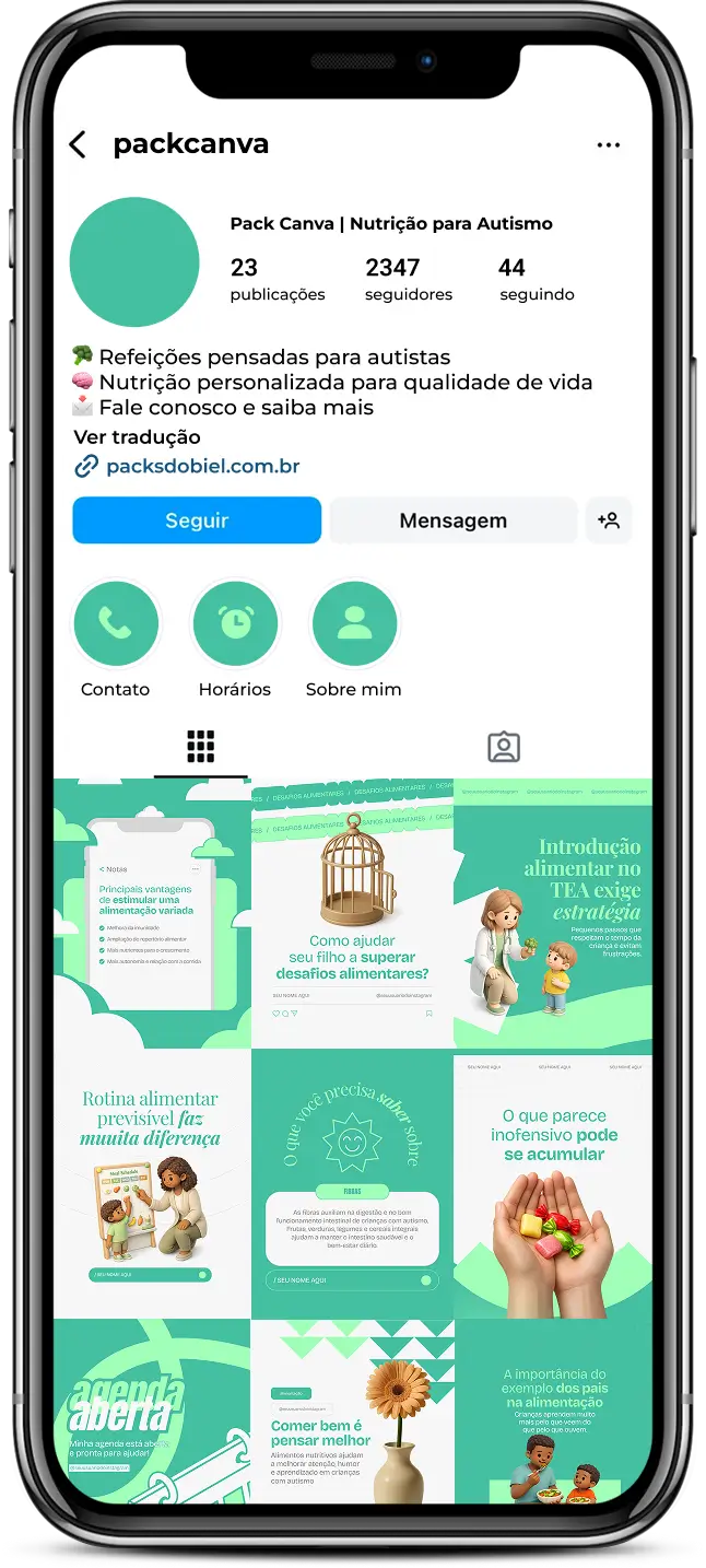 Posts para nutrição para autismo com ideias de conteúdo para Instagram sobre hábitos alimentares e TEA