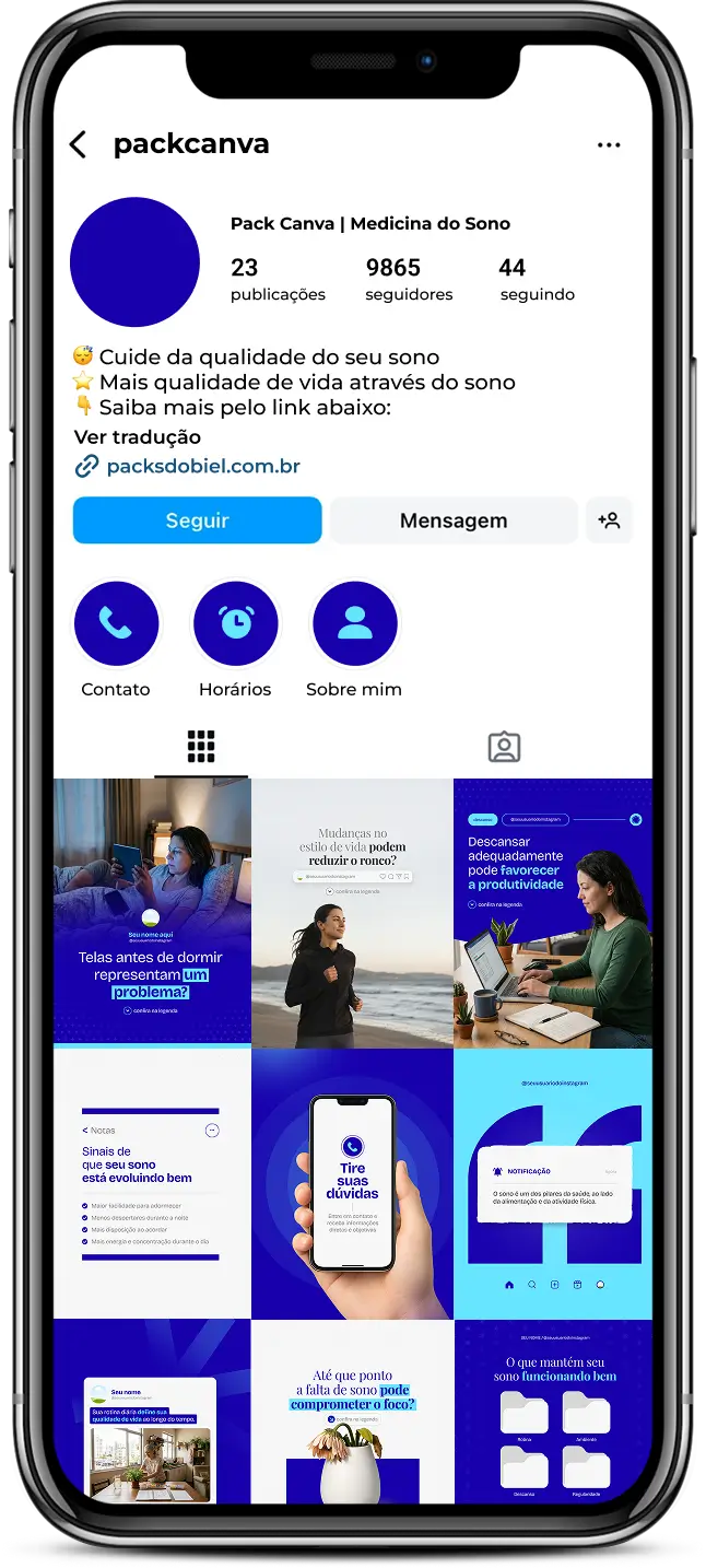 Posts para medicina do sono com ideias de conteúdo para Instagram de higiene do sono e descanso