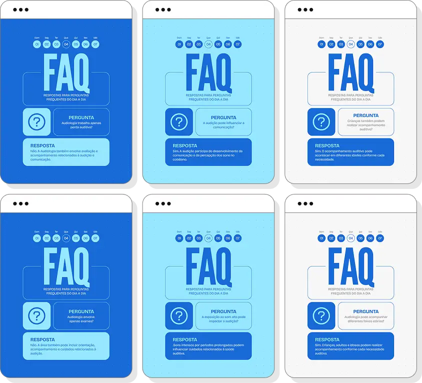 Pack Canva audiologia com posts para Instagram de cuidados auditivos e saúde auditiva