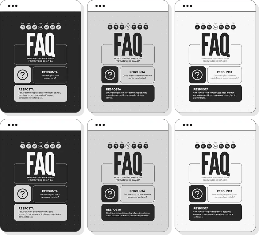 Pack social media dermatologista com templates para Instagram de cuidados dermatológicos